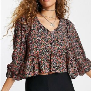Topshop floral v neck top